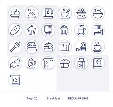 25 Vector Icons inspired by Breakfast in PIXEL Perfect High Resolution Regu.. Stock Illustration