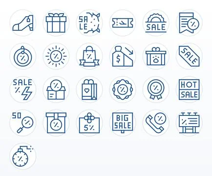 25 Vector Icons inspired by Discount in Pixel Optimized High Resolution Reg.. Illustrazione stock