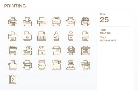 25 Vector Icons inspired by Printing in Pixel Optimized 128x128 Regular Lin.. Stock Illustration