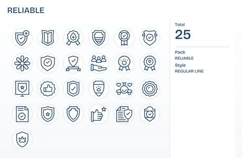 25 Vector Icons inspired by Reliable in Pixel Aligned 256x256 Regular Line .. Stock Illustration
