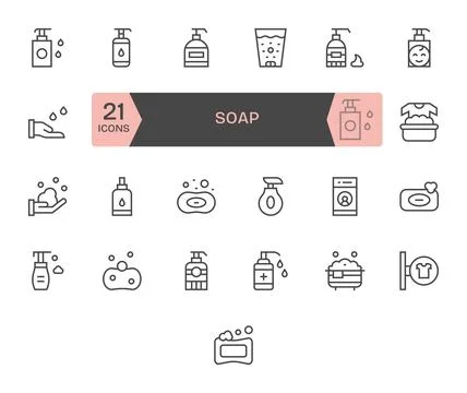 25 Vector Icons inspired by Soap in Detail Enhanced 64x64 Regular Line qualit Stock Illustration