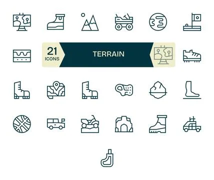 25 Vector Icons inspired by Terrain in Editable 256x256 Regular Line quality Stock Illustration