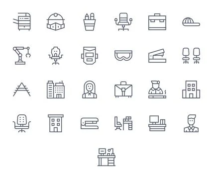 25 Vector Icons inspired by Workplace in Pixel Optimized 256x256 Regular Li.. Stock Illustration