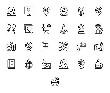 25 Vector Icons for Place featuring Retina Ready Pixel Aligned Regular Line.. Illustrazione stock