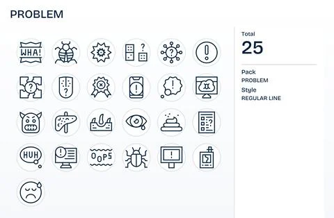 25 Vector Icons for Problem featuring 128x128 Editable Regular Line Graphics Stock Illustration