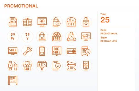 25 Vector Icons for Promotional optimized in Grid Fitted High Resolution Re.. Stock Illustration