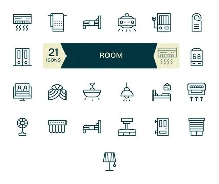 25 Vector Icons for Room optimized in Editable Retina Ready Regular Line re.. Stock Illustration