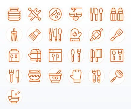 25 Vector Icons for Utensils optimized in Pixel Aligned Retina Ready Regula.. Stock Illustration