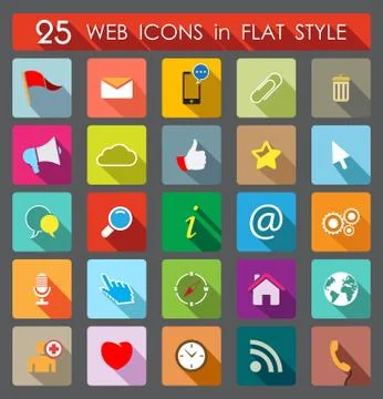 25 Web Icons. Flat Style Stock Illustration