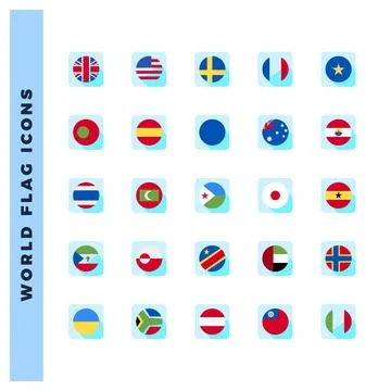 25 World Flags Circle. icons Pack. vector illustration. Stock Illustration