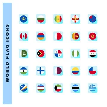 25 World Flags Circle. icons Pack. vector illustration. Stock Illustration
