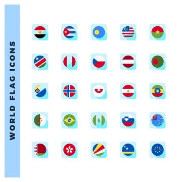 25 World Flags Circle. icons Pack. vector illustration. Stock Illustration