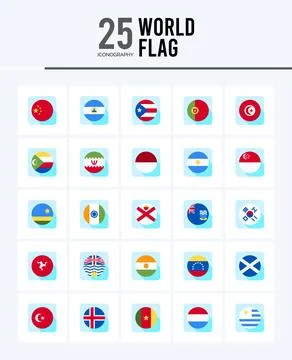 25 World Flags circle icons Pack vector illustration. Stock Illustration