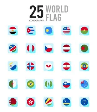 25 World Flags circle icons Pack vector illustration. Stock Illustration