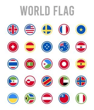 25 World Flags Rounded icons Pack vector illustration. Stock Illustration