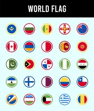 25 World Flags Rounded icons Pack vector illustration. Stock Illustration