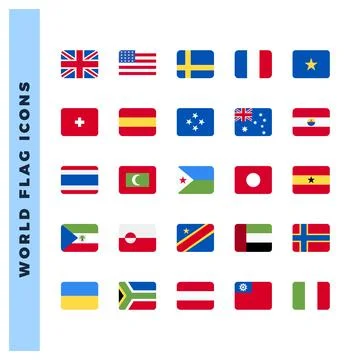 25 World Flags Rounded Square. icons Pack. vector illustration. Stock Illustration