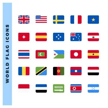 25 World Flags Rounded Square. icons Pack. vector illustration. Stock Illustration