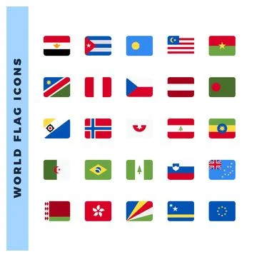 25 World Flags Rounded Square. icons Pack. vector illustration. Stock Illustration