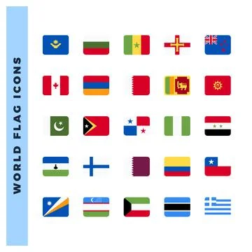 25 World Flags Rounded Square. icons Pack. vector illustration. Stock Illustration