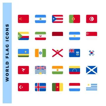 25 World Flags Rounded Square. icons Pack. vector illustration. Stock Illustration