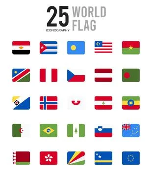 25 World Flags Rounded Square . icons Pack. vector illustration. Stock Illustration