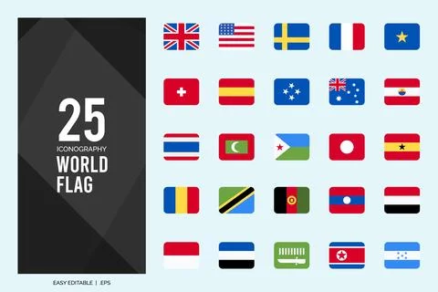 25 World Flags Rounded Square . icons Pack. vector illustration. Stock Illustration