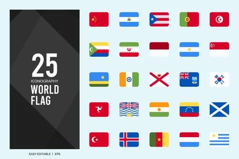 25 World Flags Rounded Square . icons Pack. vector illustration. Stock Illustration