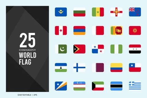 25 World Flags Rounded Square . icons Pack. vector illustration. Stock Illustration