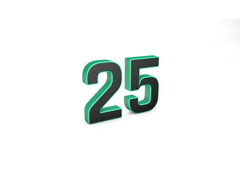 25 written Twenty five written 3D text in white background Stock Illustration