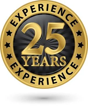 25 years experience gold label, vector illustration Illustrazione stock