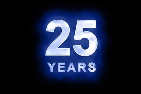 25 years in glowing white numbers on blue Stock Illustration