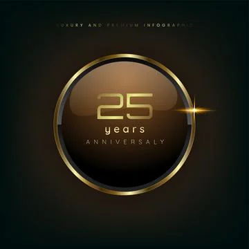 25 years gold button shiny metallic, celebration premium buttons and luxury.. Stock Illustration