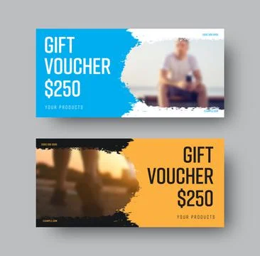 $250 gift voucher vector template, with round element, brush stroke effect, c Stock Illustration