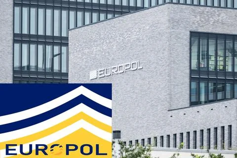 building European Union Agency for Law Enforcement Cooperation in Hague with Europol text on banner, EU institutions, Criminal Networks in EU Ports xkwx EU Europol crime flag European Agency Criminal justice European Union law enforcement security prevention international cooperation policing intelligence sharing enforcement police organization enforcement agency criminal justice European Union security crime control cross-border counterterrorism partnership security agency global headquarters crime analysis logo banner poster Hague Netherlands