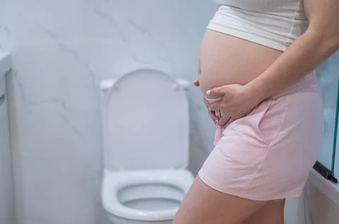 Pregnant woman holding her belly in the toilet. incontinence during pregnancy xkwx pregnant woman holding belly toilet incontinence during pregnancy pain care bathroom birth ache bladder childbirth constipation expecting fatigue hands cramp crotch control health healthcare hurt hurrying hygiene indigestion infection labor maternity mom mother pee pressure restroom problem rushing stomach suffer urgent urination weak home body symptom bad tummy