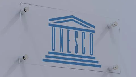 United Nations Educational Scientific and Cultural Organization UNESCO Illuminated flag logo elegantly showcased on a wall plate, capturing attention in any business environment. xkwx United Nations Educational Scientific and Cultural Organization unesco flag logo illuminated wall plate corporate company branding office professional symbol identity