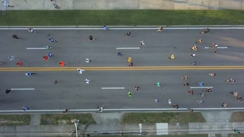254 Top down view and following people in a marathon Stock-Footage 108546486