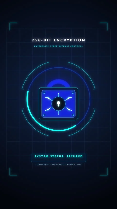 256-bit encryption secure system status padlock cybersecurity protection data Vídeos de archivo 347555143