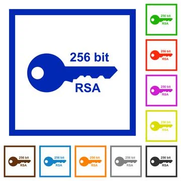256 bit rsa encryption flat framed icons Stock Illustration