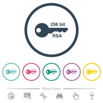 256 bit rsa encryption flat color icons in round outlines Stock Illustration