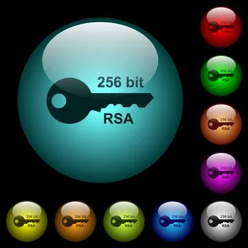 256 bit rsa encryption icons in color illuminated glass buttons Stock-Illustration