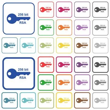 256 bit rsa encryption outlined flat color icons Stock Illustration