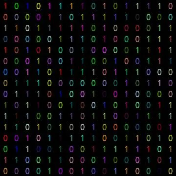 256 numbers zero and one of the binary system with random colors on a black.. Stock-Illustration