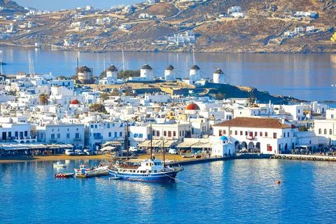 Panoramic view of Mykonos town, Greece xkwx panorama cityscape white oia culture tourist old house building traditional village best top aerial attraction luxury nature myconos mikonos bay outdoors idyllic european mill city coast scenic santorini windmill destination beautiful beach landmark famous town holiday view landscape aegean vacation island europe mediterranean sea greek mykonos cyclades greece travel