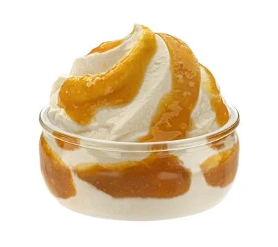 Glass jar of yogurt with peach jam isolated on white background with clipping path, full depth of field xkwx yogurt jam peach isolated layered jar fruit swirl dessert glass whipped syrup nectarine topping apricot cream bowl mousse curd greek sauce white background red pudding marmalade sweet healthy food parfait cheese dairy product design element package ingredient yoghurt clipping path juicy