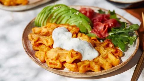 Hearty sweet potato or pumpkin waffles with avocado, salmon, arugula and sauce xkwx waffle salmon sweet potato pumpkin breakfast avocado healthy food delicious meal dinner lunch tasty fish morning dish snack homemade diet plate fresh green vegetable brunch cooking background gourmet salad smoked baked epicure bread toast sauce belgian healthy breakfast wafer fat eating organic fast food nourishment smoked salmon herb belgian waffles ketogenic arugula