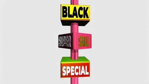 259 Black Friday 3D Rotating Promotional Signposts Seamless Loop 4K Alpha Vídeos de archivo 348393003