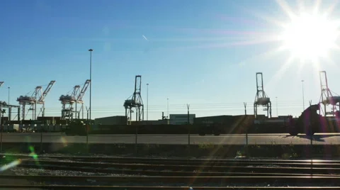 2592 Shipyard Dock with Industrial Container Cargo and Sun Flare, 4K Stock Footage 44406110