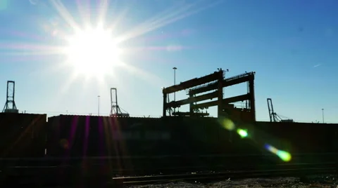 2593 Shipyard Dock with Industrial Container Cargo and Sun Flare, 4K Stock Footage 44406239